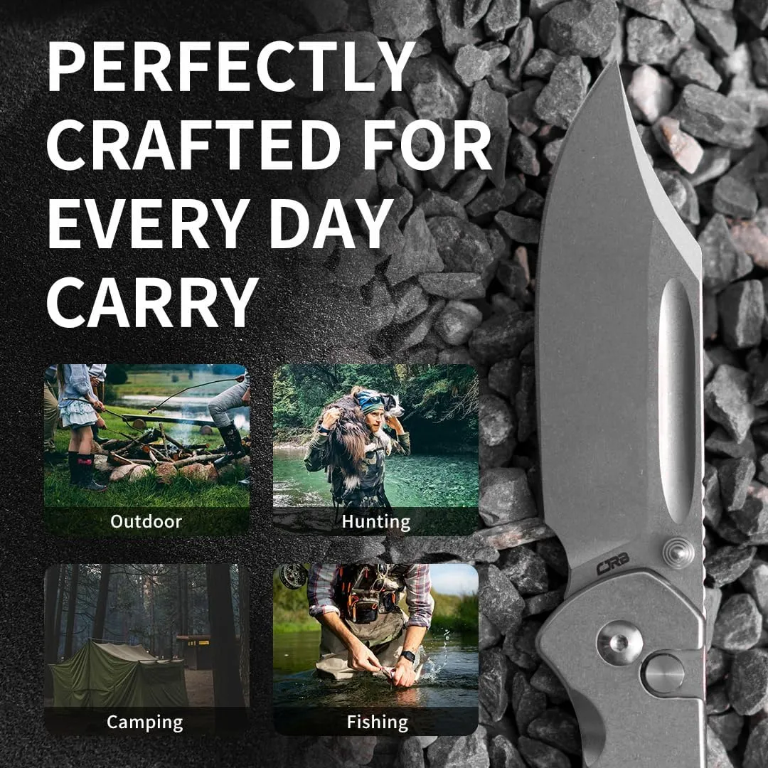 CJRB Bowie Pyrite Pocket Knife, Folding Knife with 3.15'' AR-RPM9 Steel Blade, Hunting Knife with Clip Steel Handle for EDC, Camping, Survival - Suitable for Men & Women J1942