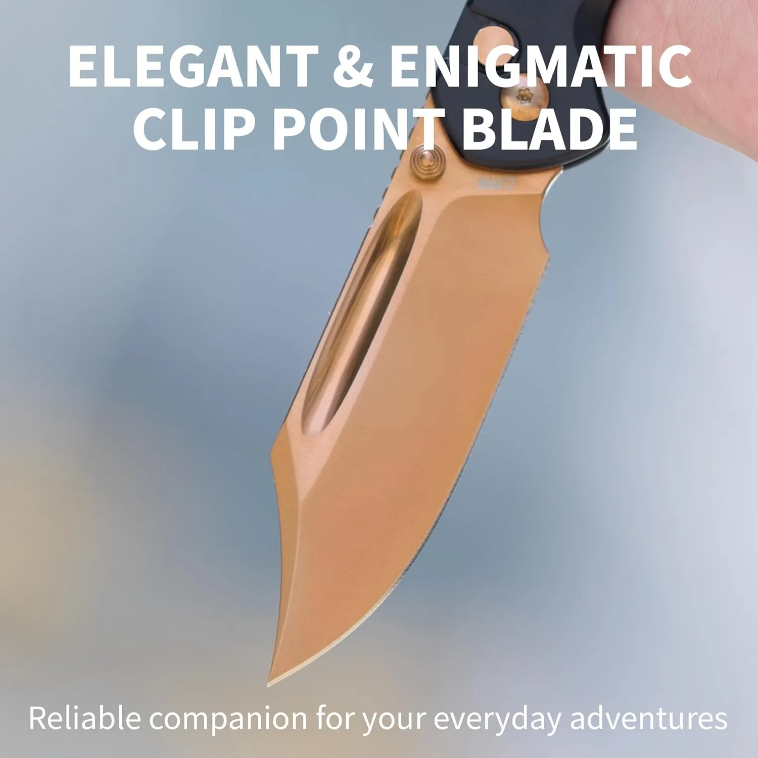 CJRB Bowie Pyrite Pocket Knife, Folding Knife with 3.15'' AR-RPM9 Steel Rose Gold Blade, Hunting Knife with Clip Steel Handle for Camping, Survival - Suitable for Men & Women - J1942