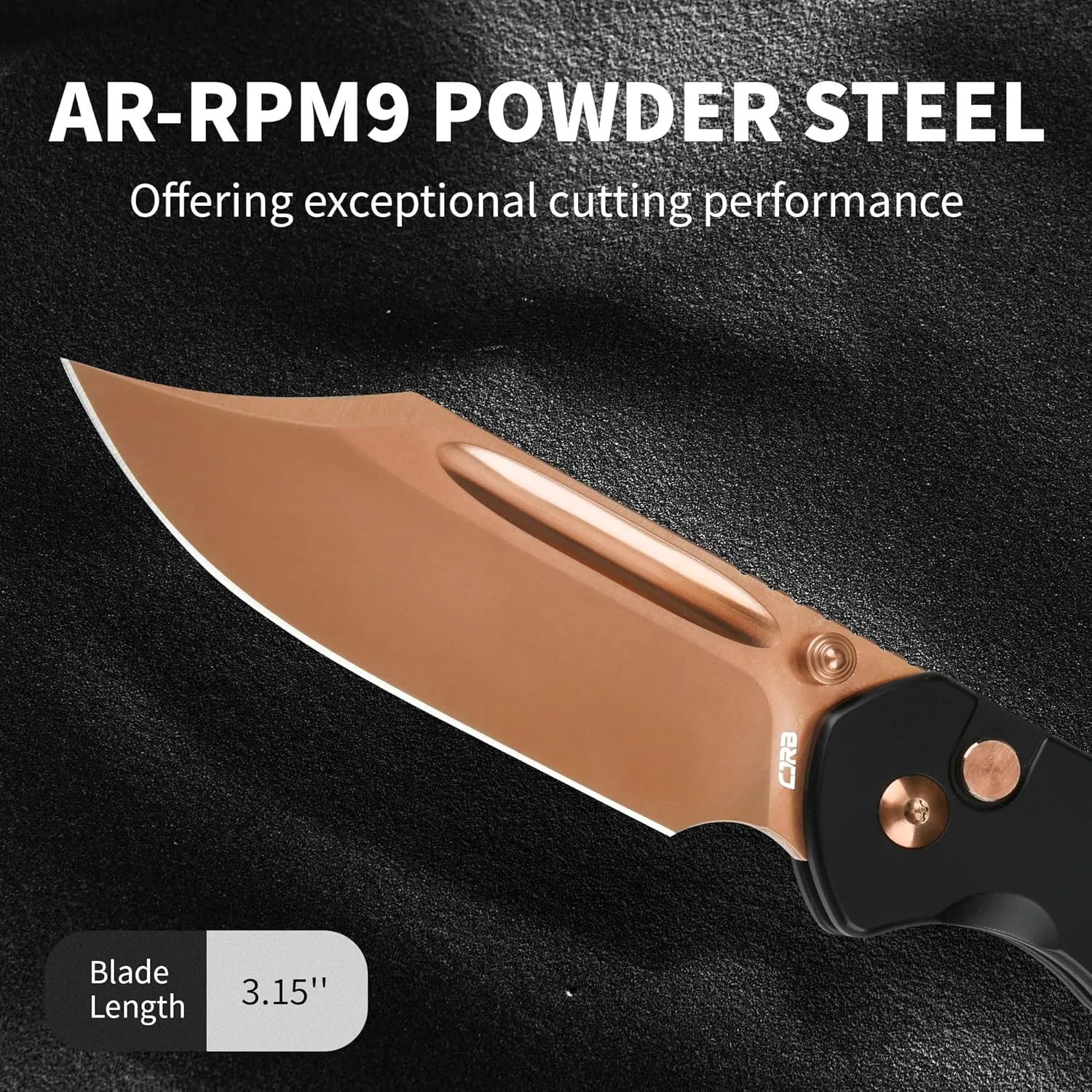 CJRB Bowie Pyrite Pocket Knife, Folding Knife with 3.15'' AR-RPM9 Steel Rose Gold Blade, Hunting Knife with Clip Steel Handle for Camping, Survival - Suitable for Men & Women - J1942