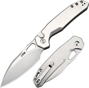 CJRB Frack Folding Pocket Knife, 3.9" AR-RPM9 Steel Blade PVD Coating Steel Handle EDC Knife, Button Lock Knife for Tactical Outdoor Camping Gift, Stonewash (J1931)