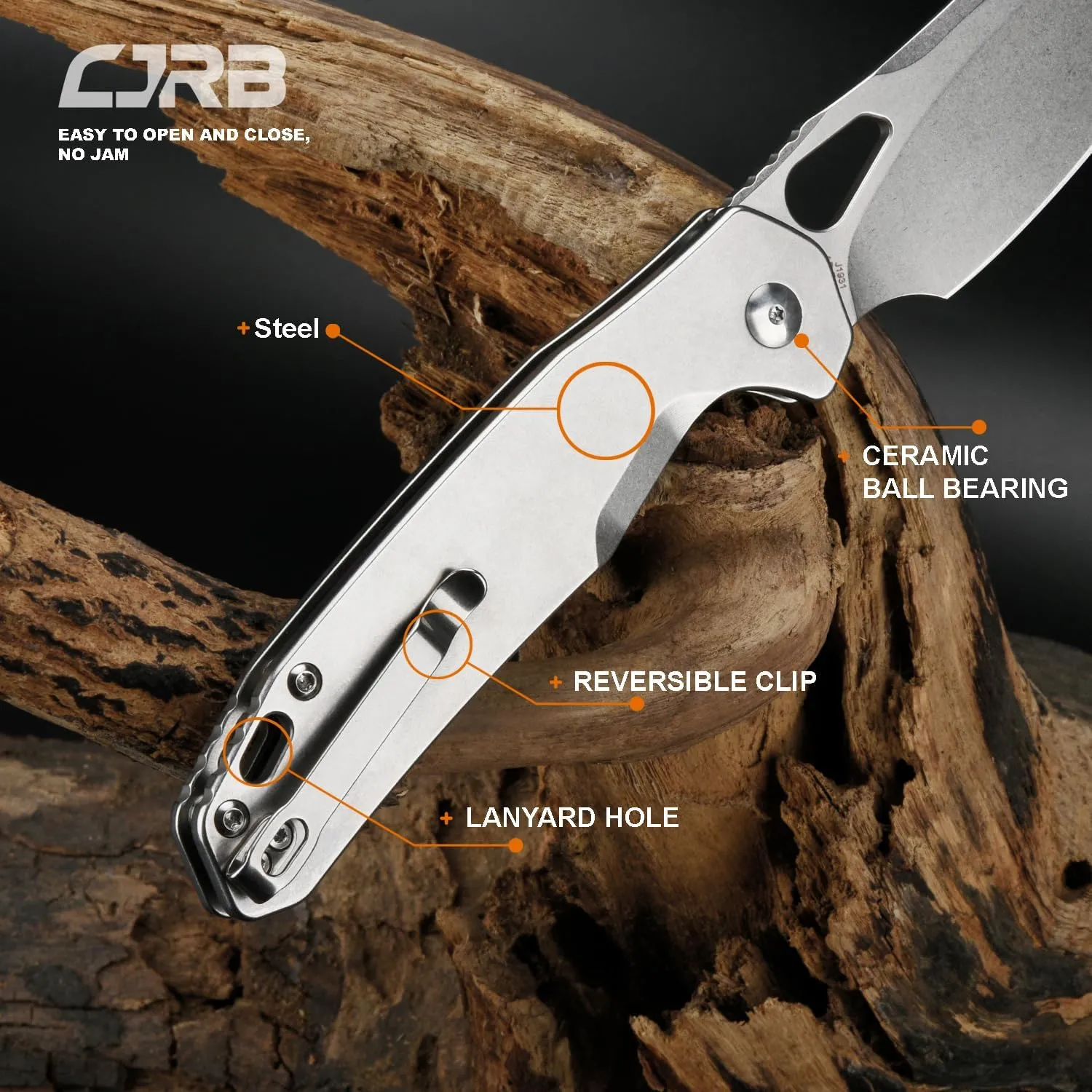 CJRB Frack Folding Pocket Knife, 3.9" AR-RPM9 Steel Blade PVD Coating Steel Handle EDC Knife, Button Lock Knife for Tactical Outdoor Camping Gift, Stonewash (J1931)
