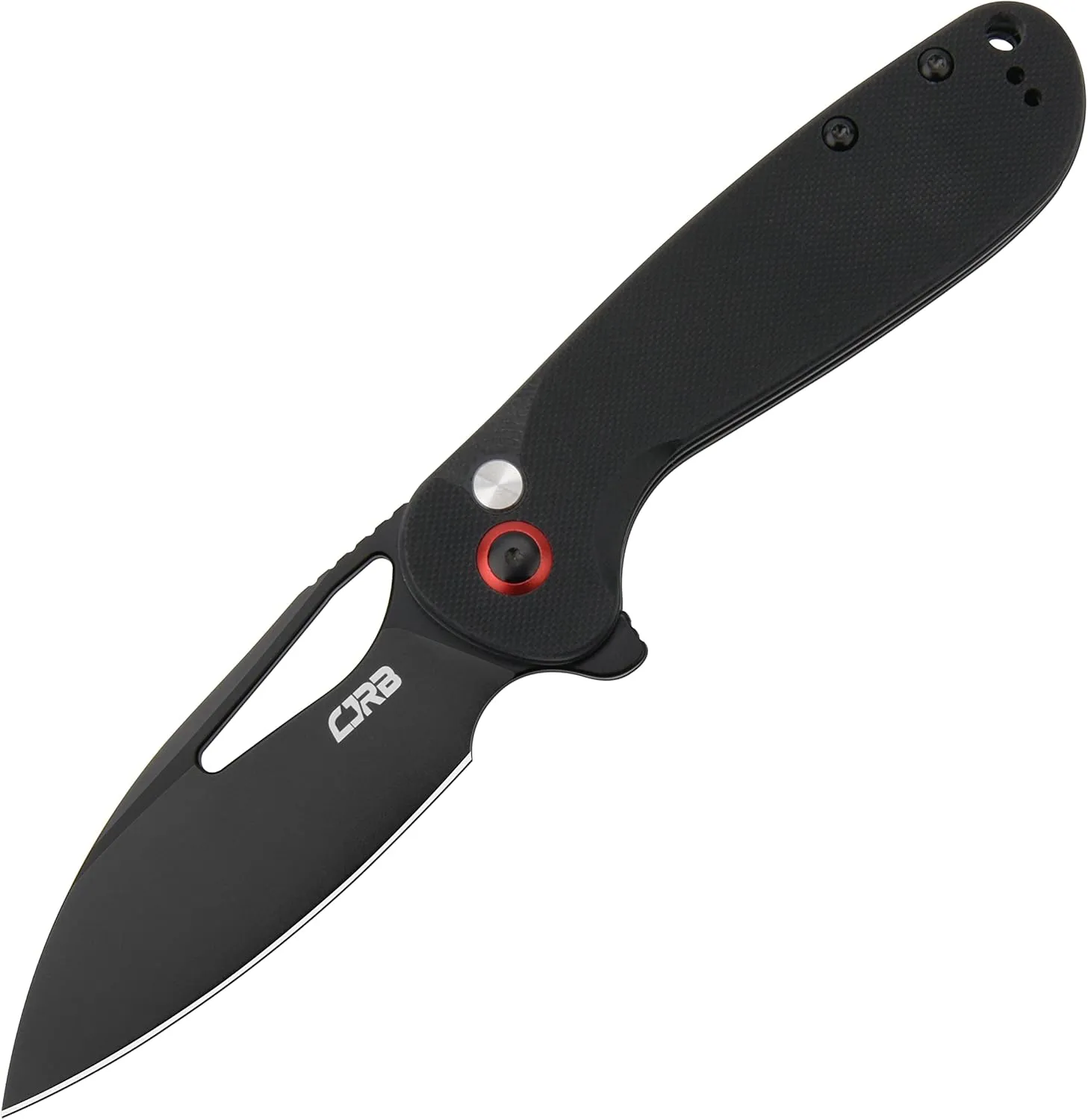 CJRB LAGO Folding Pocket Knife with 3.41'' Black PVD AR-RPM9 Blade Black G10 Handle,Button Lock EDC Knife for Tactical,Outdoor,Hiking and Gift