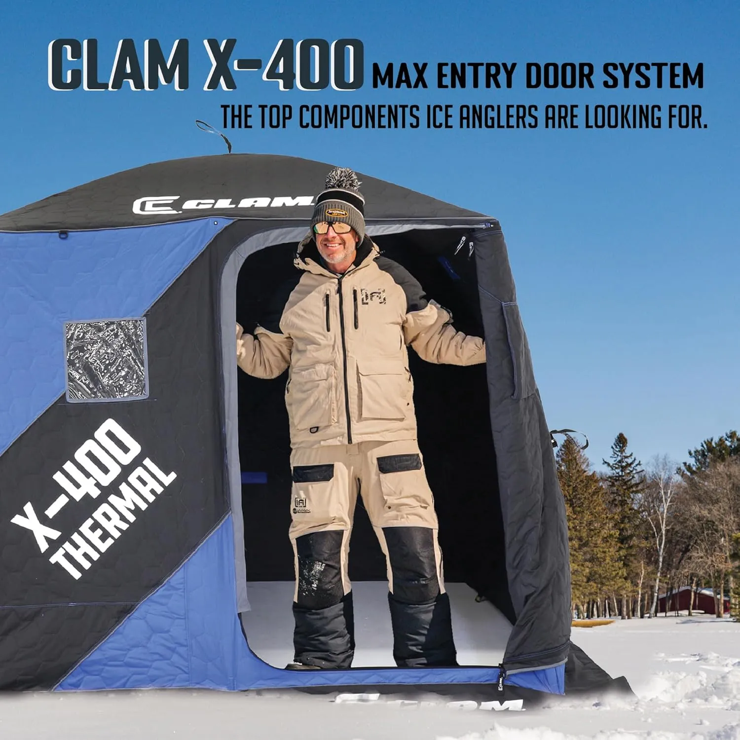 CLAM Portable Fishing Angler Thermal Hub Shelter Tent with Anchor Straps, Carrying Bag