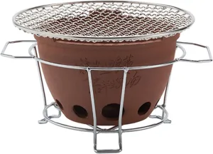 Clay Stove Camping Grill Stove, Japanese Tabletop BBQ Grill Charcoal Grill, Tabletop BBQ Grill for Backpacking Hiking Outdoor, with stoves Rack