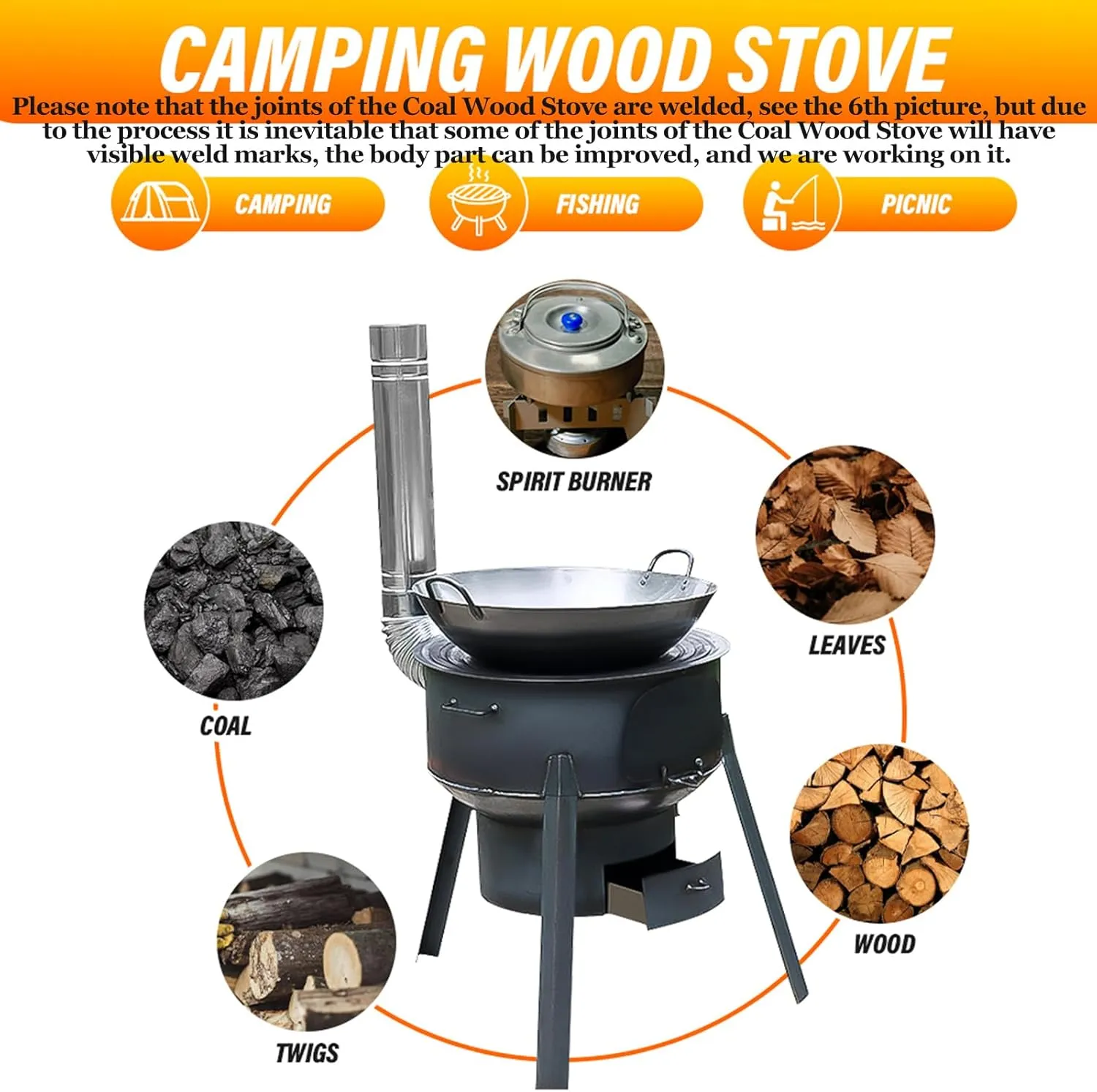Coal Wood Stove, 1 Set Of Multifunctional Portable Removable Iron Firewood Cooking Stove, Mobile Camping Stove for Outdoor Camping, Tent Heating, Fishing, Cooking (35 cm   2 oven rings)
