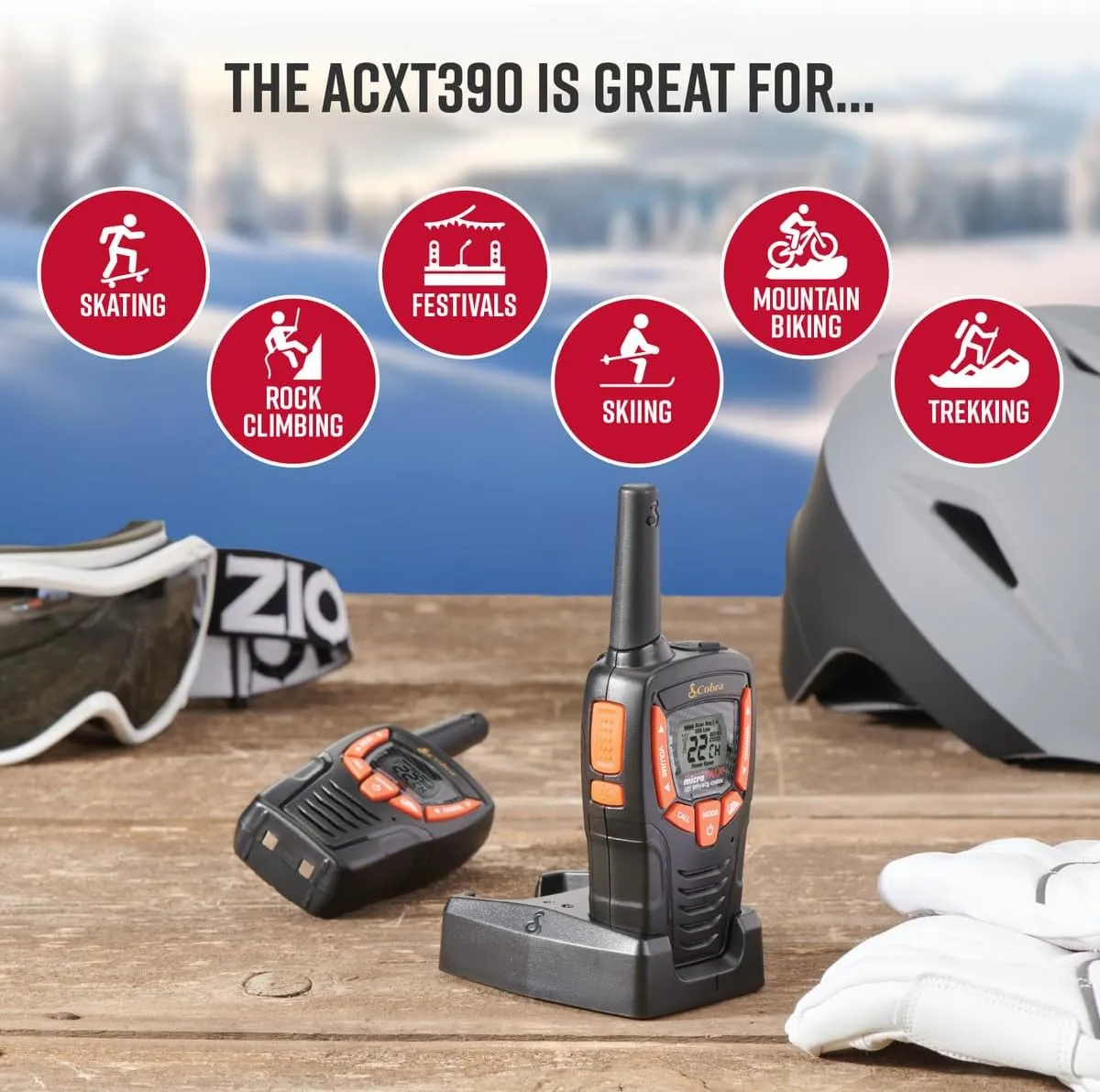 Cobra ACXT390 Walkie Talkies - Rechargeable, Lightweight, 22 Channels, 23-Mile Range Two-Way Radios with VOX (2-Pack)