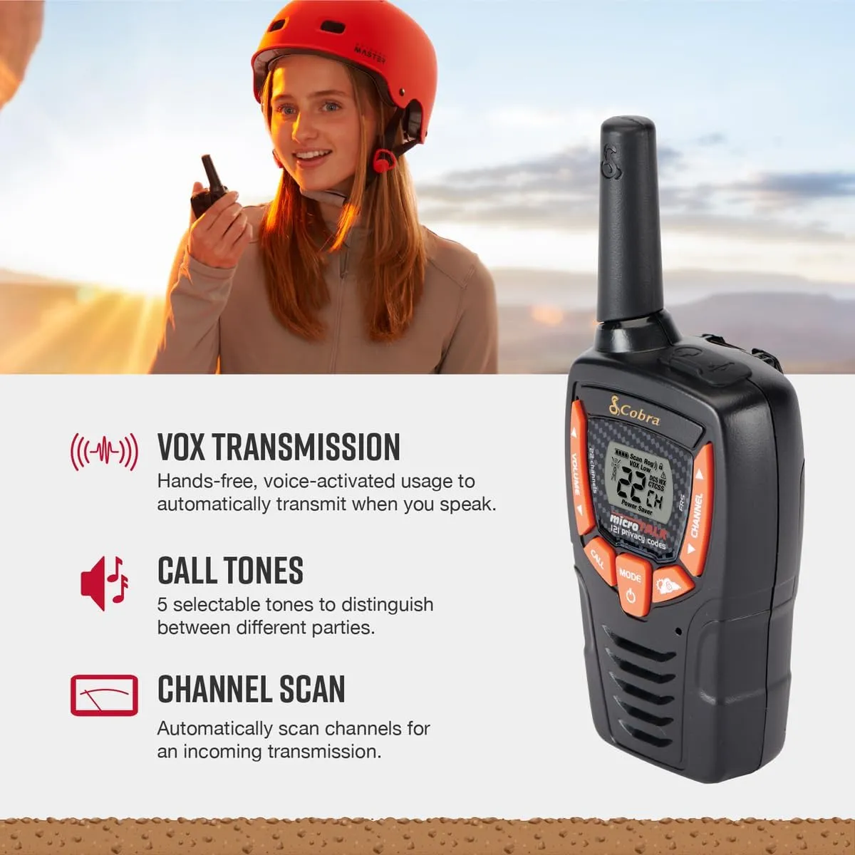 Cobra ACXT390 Walkie Talkies - Rechargeable, Lightweight, 22 Channels, 23-Mile Range Two-Way Radios with VOX (2-Pack)