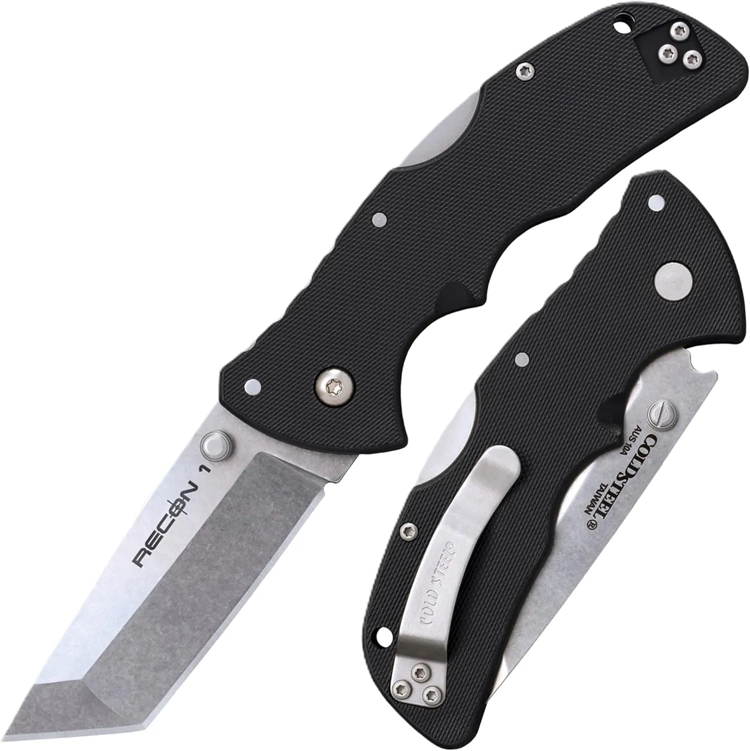Cold Steel Mini Recon 1 3" AUS10A Razor-Sharp Blade 4" GFN Handle Tactical Folding Knife w/Tri-Ad Lock, Ambidextrous Pocket/Belt Clip