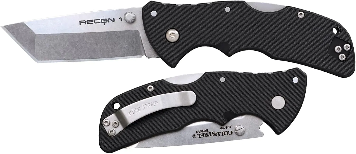 Cold Steel Mini Recon 1 3" AUS10A Razor-Sharp Blade 4" GFN Handle Tactical Folding Knife w/Tri-Ad Lock, Ambidextrous Pocket/Belt Clip