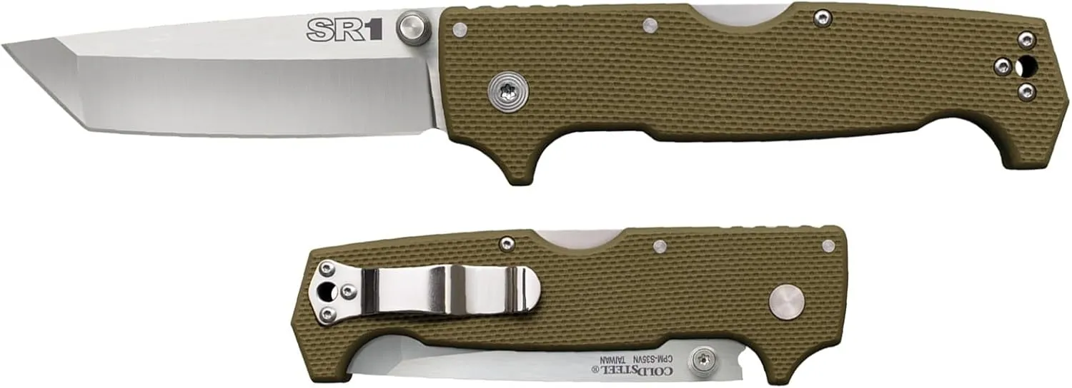 Cold Steel SR1 S35VN Steel 4" Blade G-10 Handle Tactical Self-Defense Folding Knife with Tri-Ad Locking Mechanism and Pocket/Belt Clip
