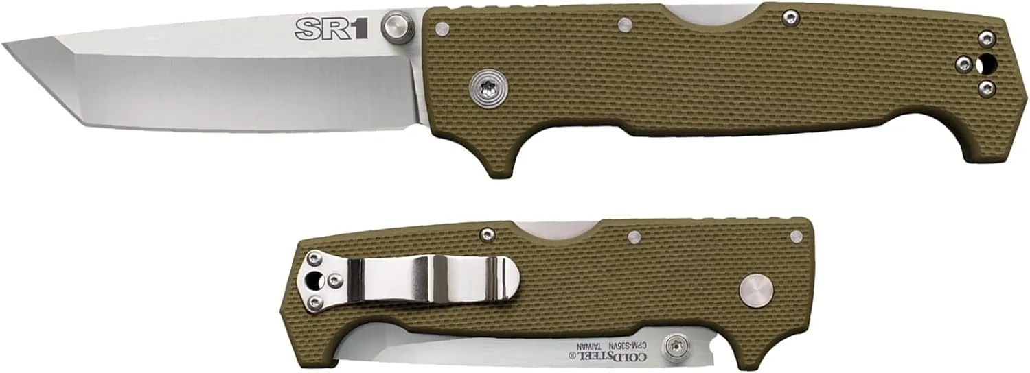 Cold Steel SR1 S35VN Steel 4" Blade G-10 Handle Tactical Self-Defense Folding Knife with Tri-Ad Locking Mechanism and Pocket/Belt Clip