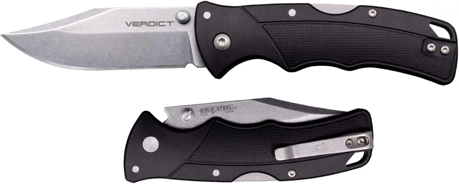 Cold Steel Verdict 3" 4116SS Clip Point Blade 4.25" GFN Black Handle Everyday Carry Tactical Folding Knife, Blister Pack