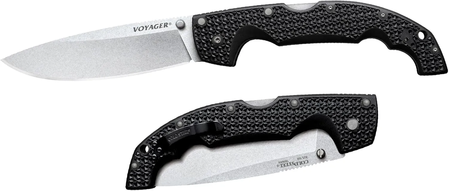 Cold Steel XL Voyager 5.5" AUS10A Drop Point Razor-Sharp Blade 6.75" Griv-Ex Handle Everyday Carry Tactical Folding Knife w/Tri-Ad Lock