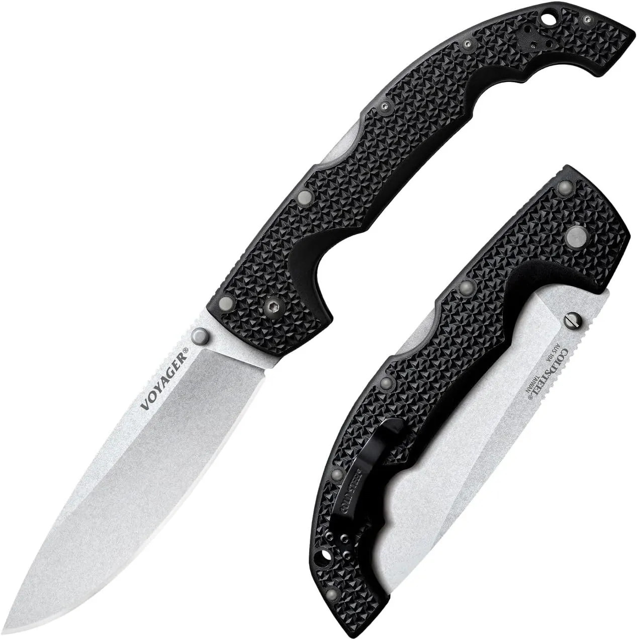 Cold Steel XL Voyager 5.5" AUS10A Drop Point Razor-Sharp Blade 6.75" Griv-Ex Handle Everyday Carry Tactical Folding Knife w/Tri-Ad Lock