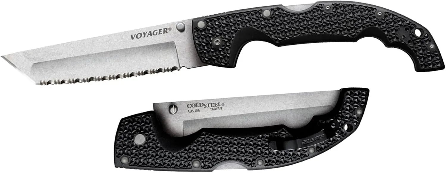 COLD STEEL XL Voyager 5.5" AUS10A Tanto Point Razor-Sharp Blade 6.75" Griv-Ex Handle Everyday Carry Tactical Folding Knife w/Tri-Ad Lock