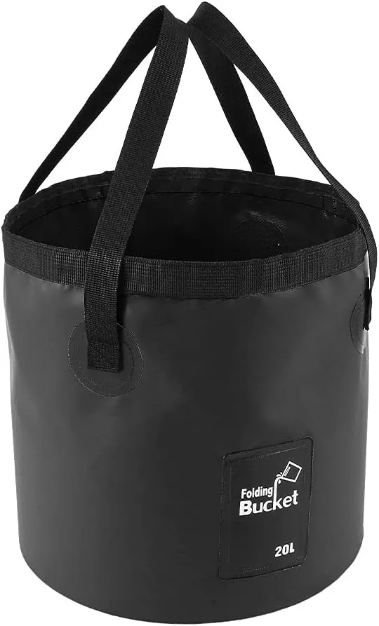 Collapsible Bucket, 5 Gallon Water Storage Container, Collapsible Bucket for Fishing, Camping, Travel, Hiking (Black)