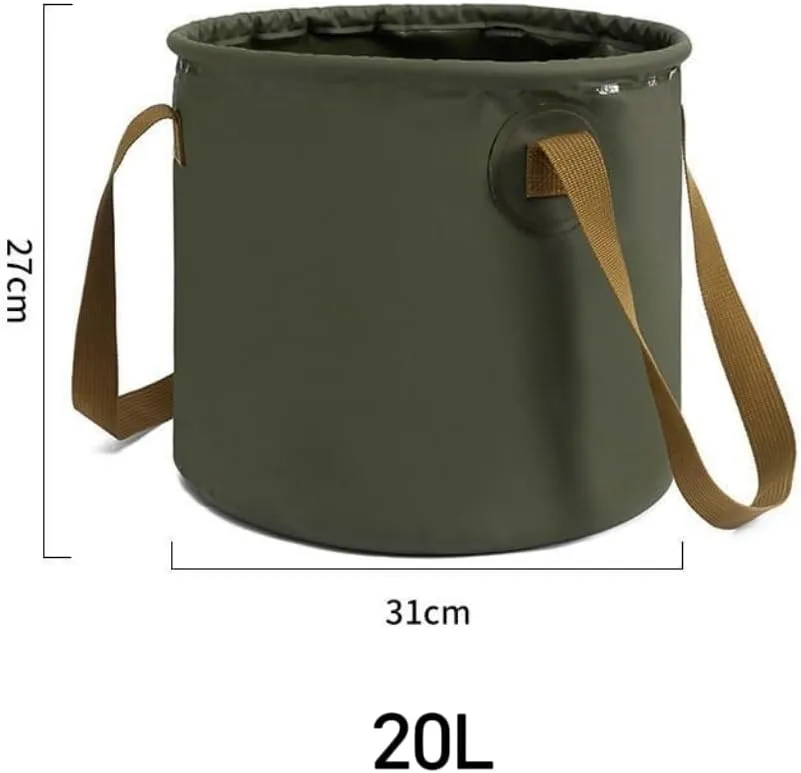 Collapsible Bucket with Handle, 2.6 Gallon(10L)/5 Gallon(20L),Portable Outdoor Basin Bucket, Water Container，Folding Bucket for Camping, Fishing, Hiking, Car Washing，House Cleaning (army green, 20L)