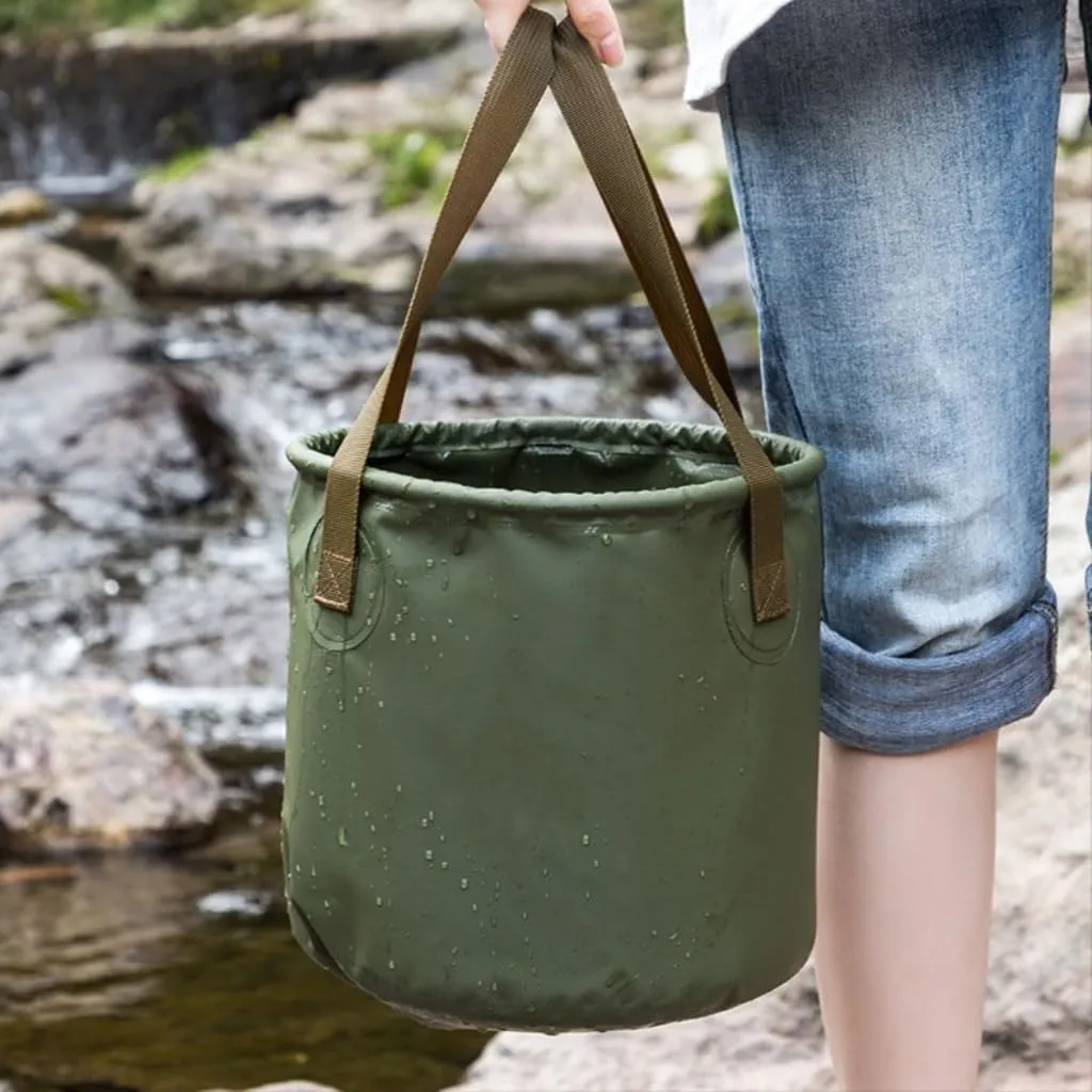 Collapsible Bucket with Handle, 2.6 Gallon(10L)/5 Gallon(20L),Portable Outdoor Basin Bucket, Water Container，Folding Bucket for Camping, Fishing, Hiking, Car Washing，House Cleaning (army green, 20L)