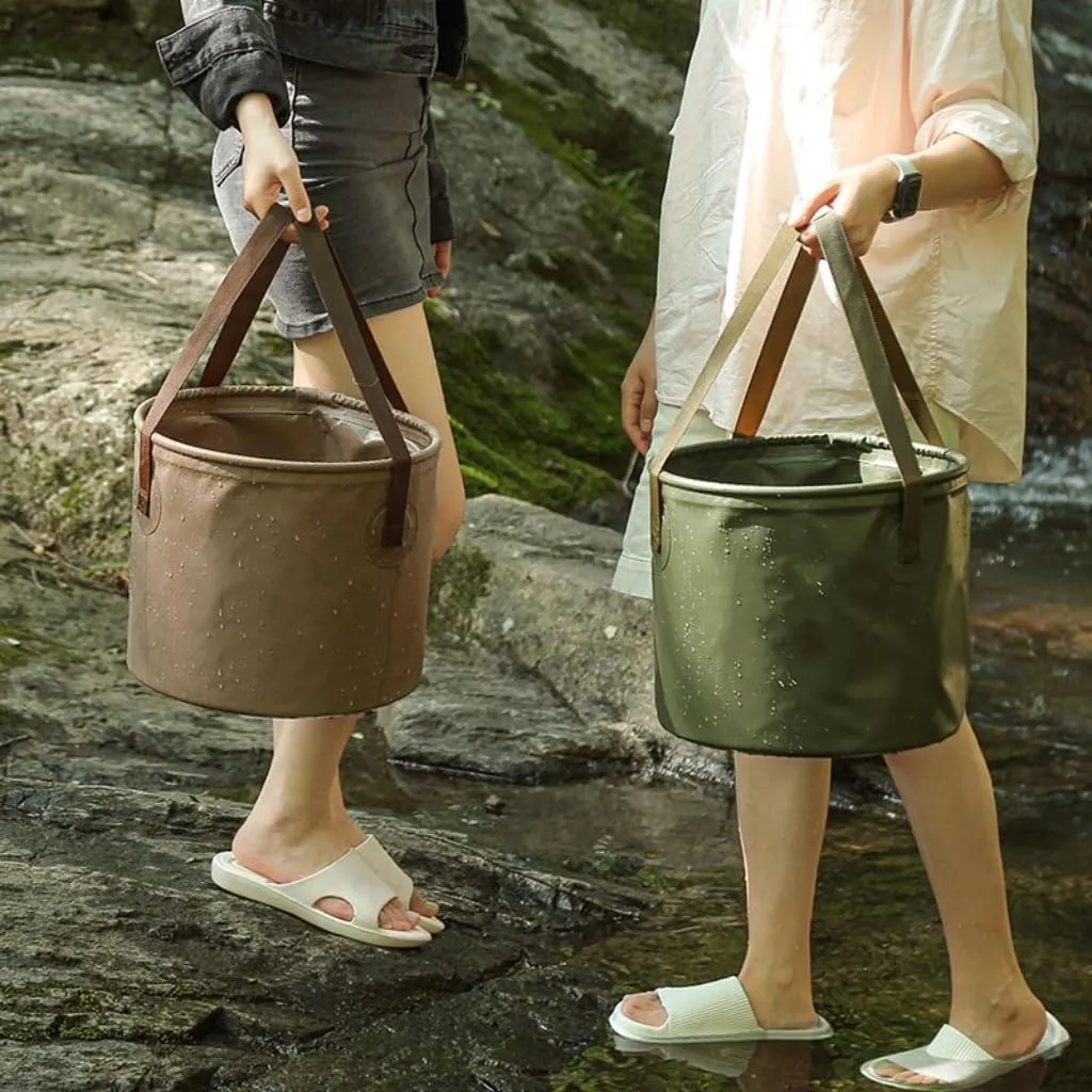 Collapsible Bucket with Handle, 2.6 Gallon(10L)/5 Gallon(20L),Portable Outdoor Basin Bucket, Water Container，Folding Bucket for Camping, Fishing, Hiking, Car Washing，House Cleaning (army green, 20L)