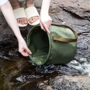 Collapsible Bucket with Handle, 2.6 Gallon(10L)/5 Gallon(20L),Portable Outdoor Basin Bucket, Water Container，Folding Bucket for Camping, Fishing, Hiking, Car Washing，House Cleaning (army green, 20L)