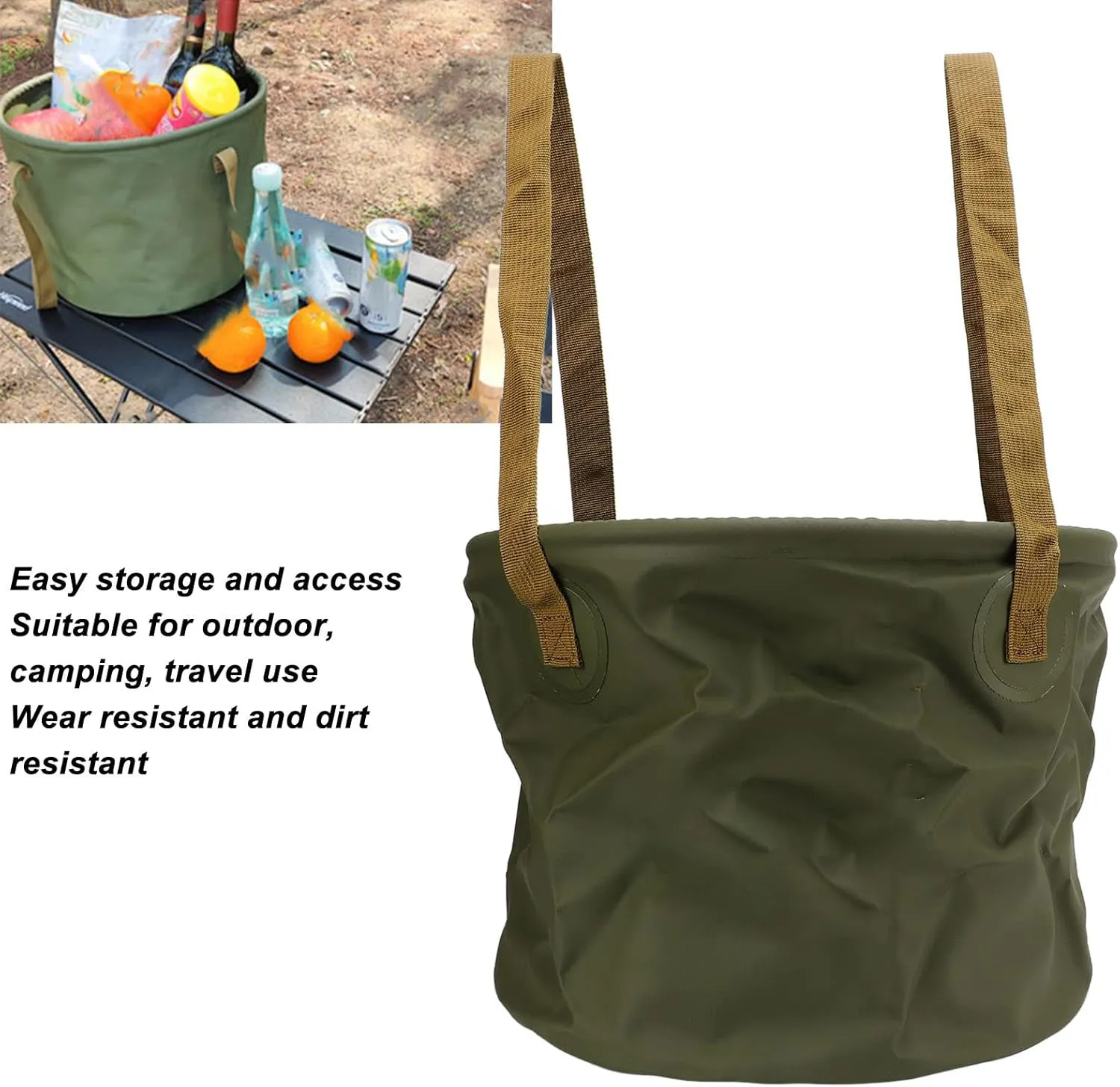 Collapsible Bucket with Handle, Portable Camping Outdoor Bucket, Foldable Water Container for Camping Hiking Traveling Fishing (15L Army Green)