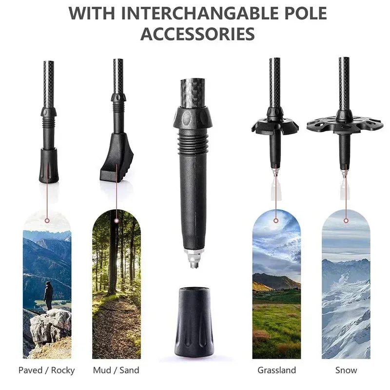 Collapsible Carbon Fiber Trekking Poles for Hiking & Travel