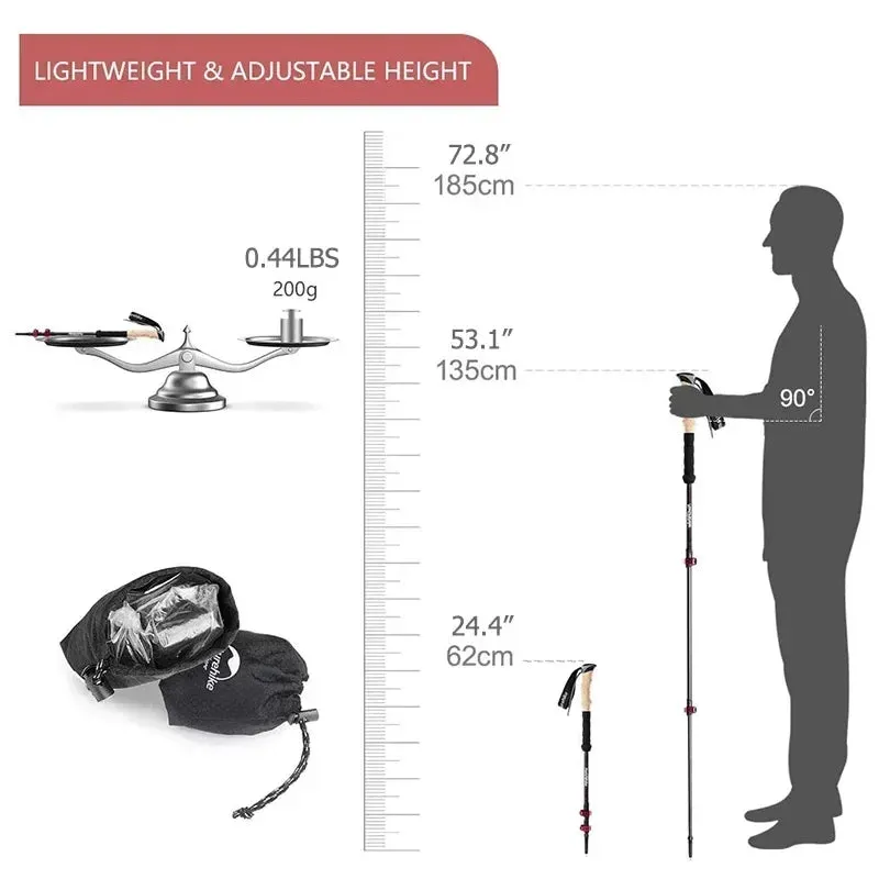 Collapsible Carbon Fiber Trekking Poles for Hiking & Travel