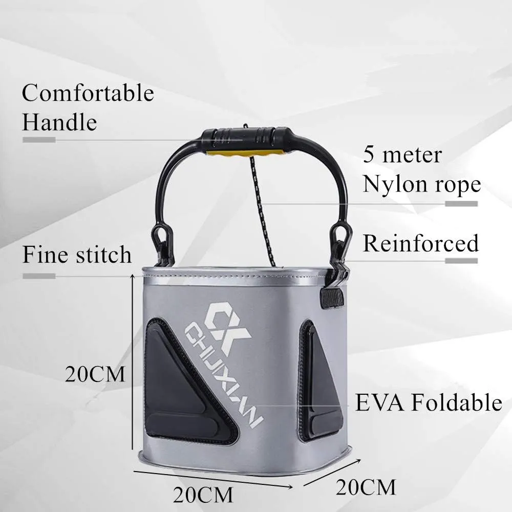 Collapsible Fishing Bucket Portable 8L EVA Water Container Multi-Functional Fish Live Lures Bait Bucket with Rope for Traveling Hiking Fishing Boating