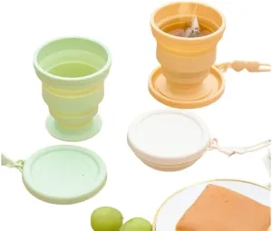 Collapsible Travel Cup, Silicone Foldable Design, Portable Camping Cup with Lid, Heat-Resistant