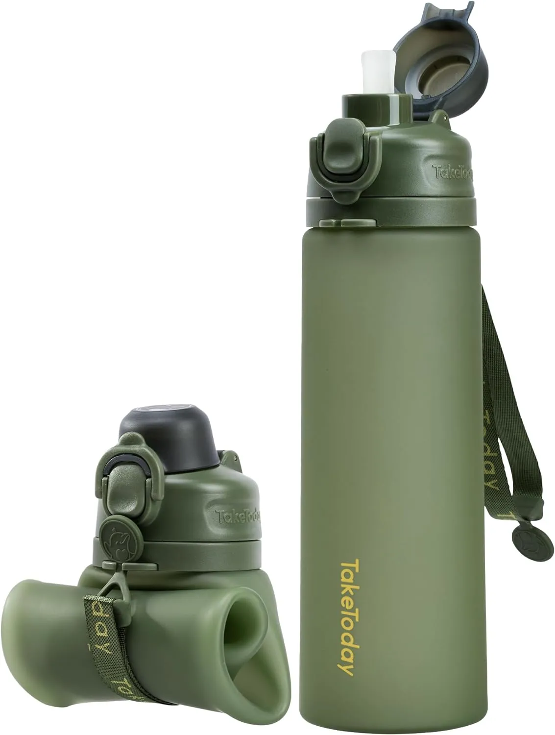 Collapsible Water Bottles 20oz, Leak Proof, BPA-Free, Foldable Silicone Travel Water Bottle with Straw Strap for Cycling, Hiking, Outdoors