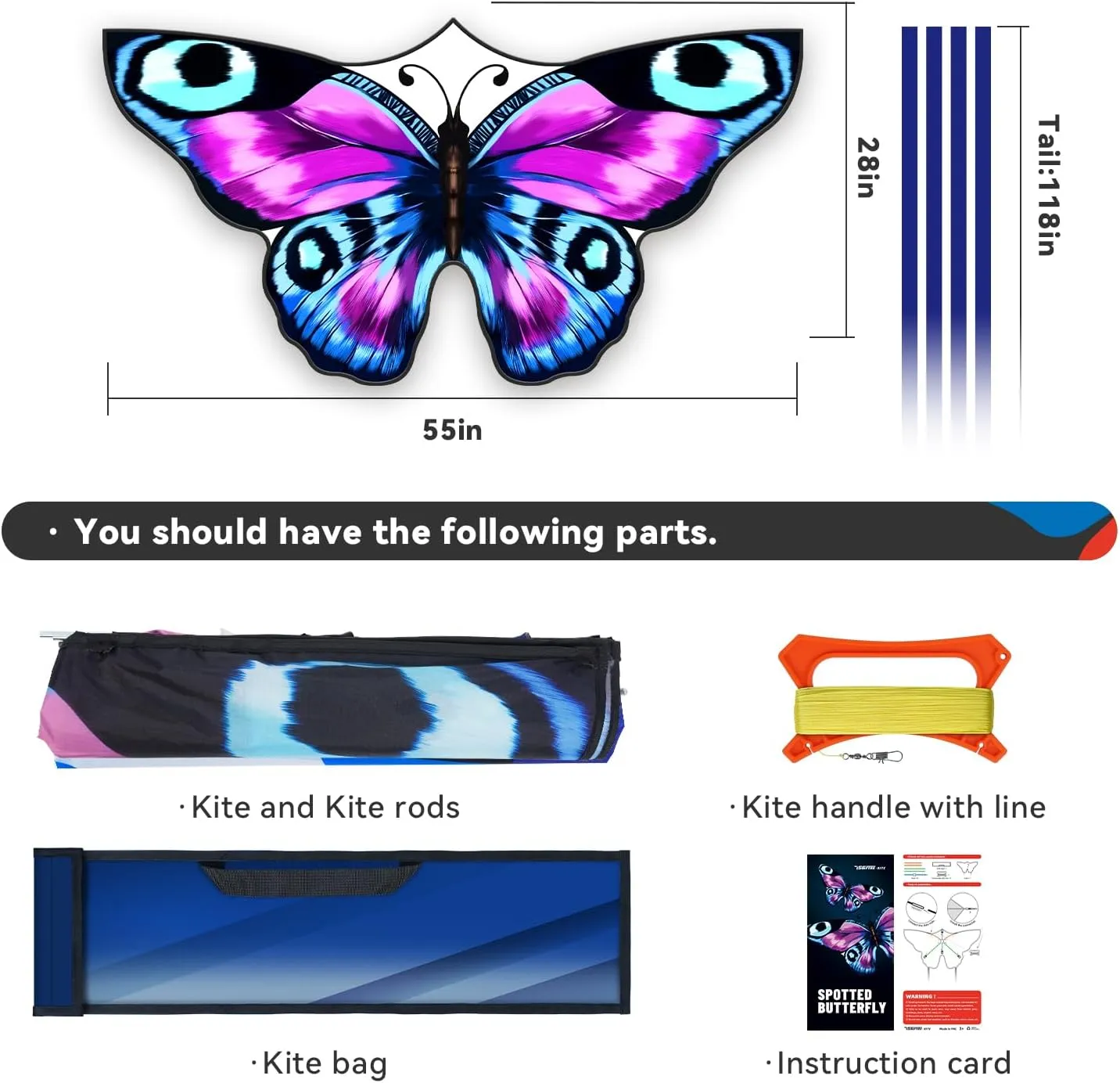 Colorful Butterfly Kite,Easy to Fly Large Outdoor Kite for Kids & Adults, Beach & Park Toys with Durable Nylon, Family Fun Activities
