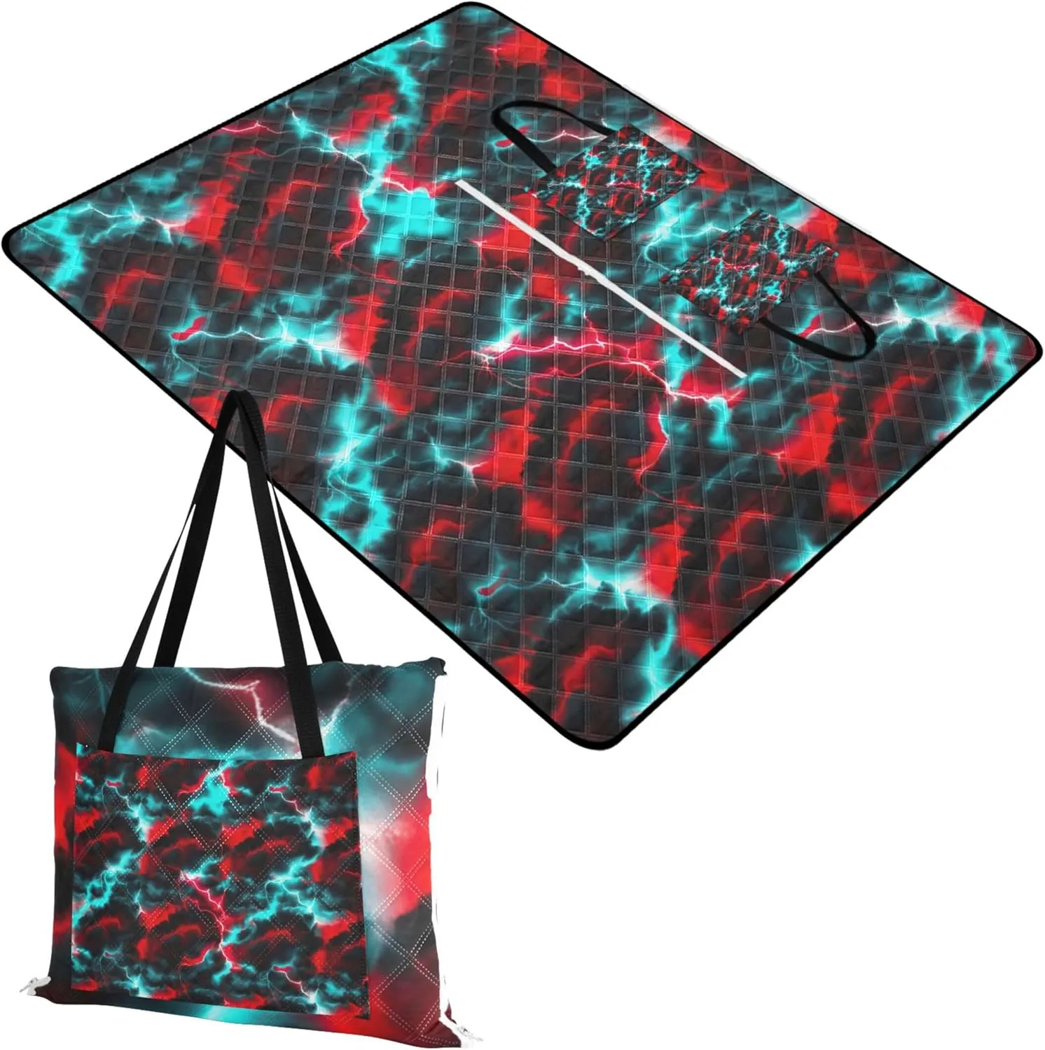 Colorful Clouds Lightning Beach Blanket Waterproof Sandproof Extra Large Large Mat Picnic Blanket Cute Print Outdoor Mat for Camping 118" x 80"