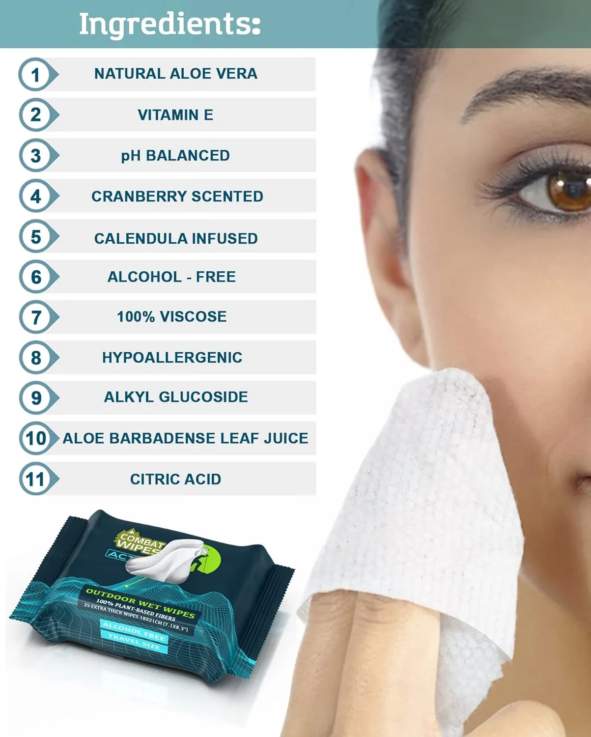 Combat Wipes ACTIVE Outdoor Wet Wipes - Extra Thick Camping Gear, Biodegradable, Body & Hand Cleansing/Refreshing Cloths for Backpacking & Gym w/Natural Aloe & Vitamin E(4 packs, 25 wipes each)