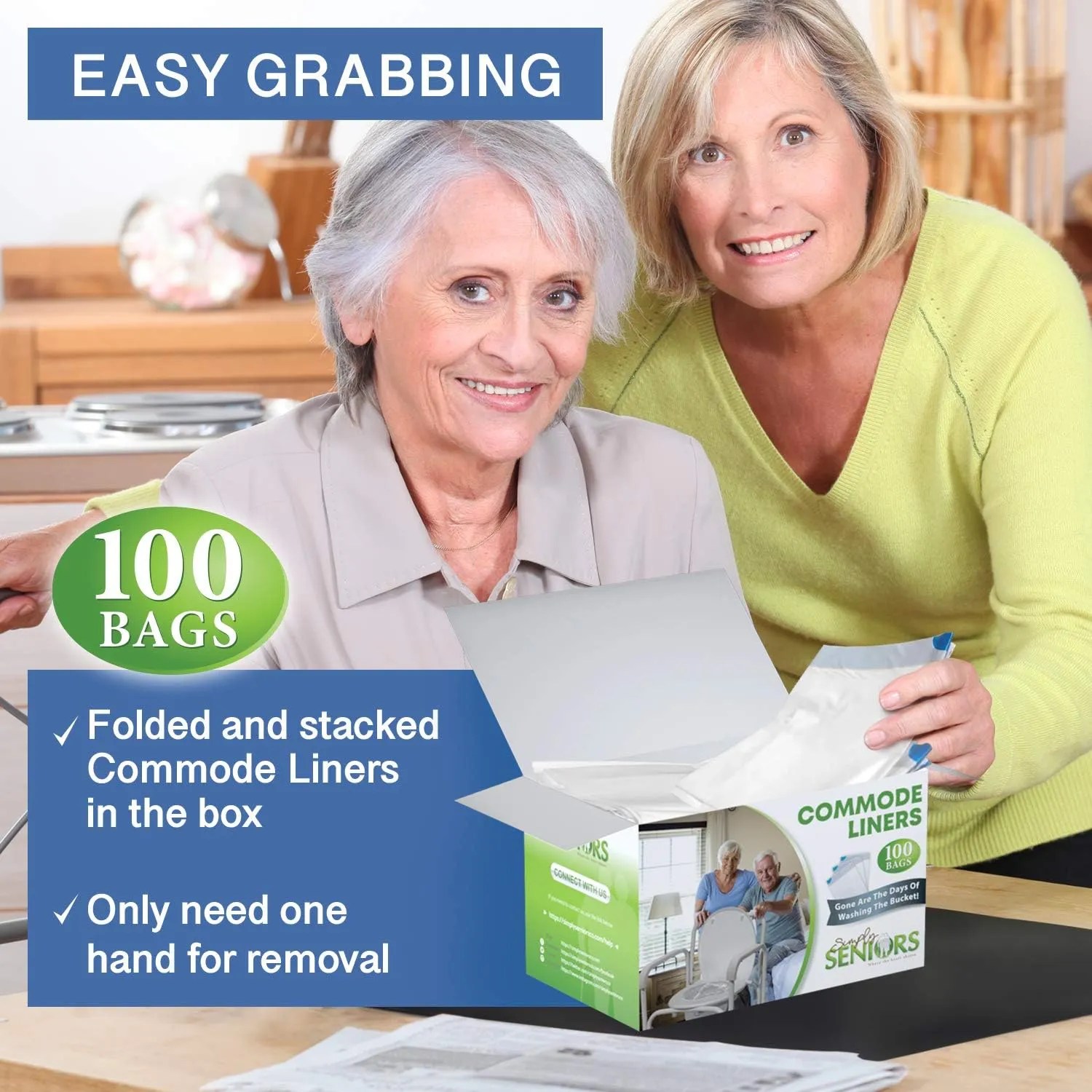 Commode Liners - 100 Strong Portable Toilet Bags - Easy to Use Bedside Commode Liners Disposable - Bedside Toilet Liners That Support Dignity of Seniors - No More Buckets to Wash - NO Absorbent Pad