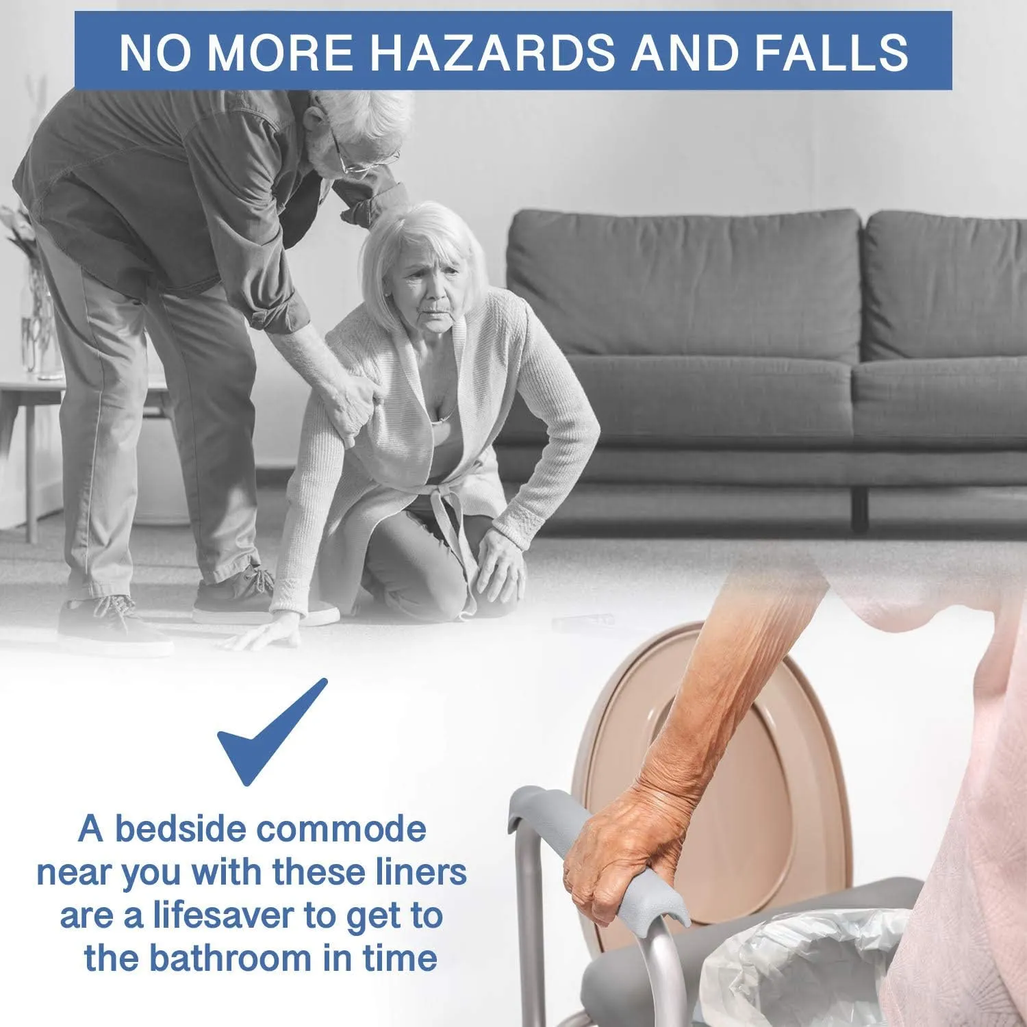 Commode Liners - 100 Strong Portable Toilet Bags - Easy to Use Bedside Commode Liners Disposable - Bedside Toilet Liners That Support Dignity of Seniors - No More Buckets to Wash - NO Absorbent Pad