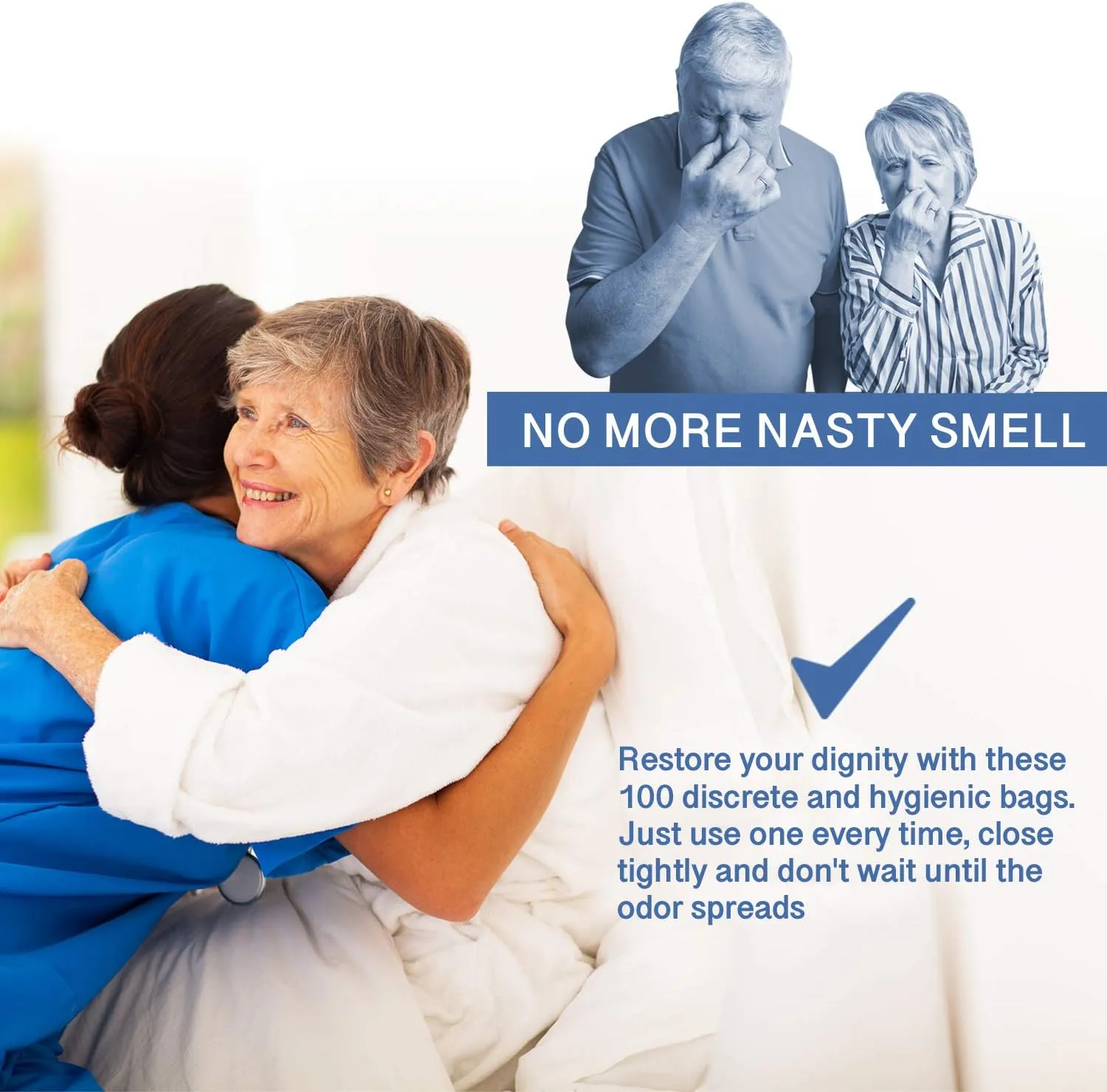 Commode Liners - 100 Strong Portable Toilet Bags - Easy to Use Bedside Commode Liners Disposable - Bedside Toilet Liners That Support Dignity of Seniors - No More Buckets to Wash - NO Absorbent Pad
