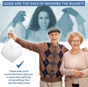 Commode Liners - 100 Strong Portable Toilet Bags - Easy to Use Bedside Commode Liners Disposable - Bedside Toilet Liners That Support Dignity of Seniors - No More Buckets to Wash - NO Absorbent Pad
