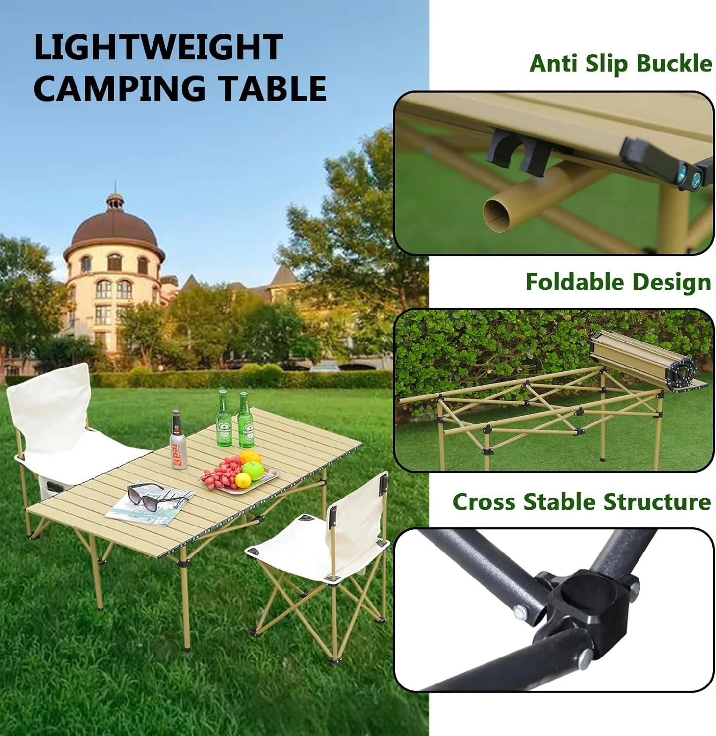Compact Camping Table, Lightweight Aluminum Folding Table with Carry Bag, Ideal for Picnic, Travel, BBQ, and Outdoor Cooking Black 50×53×50cm/19.7×20.9×19.7in