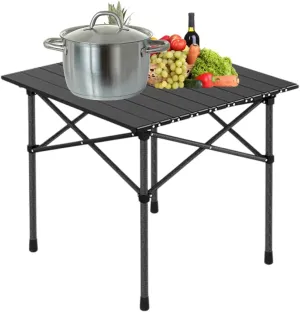 Compact Camping Table, Lightweight Aluminum Folding Table with Carry Bag, Ideal for Picnic, Travel, BBQ, and Outdoor Cooking Black 50×53×50cm/19.7×20.9×19.7in