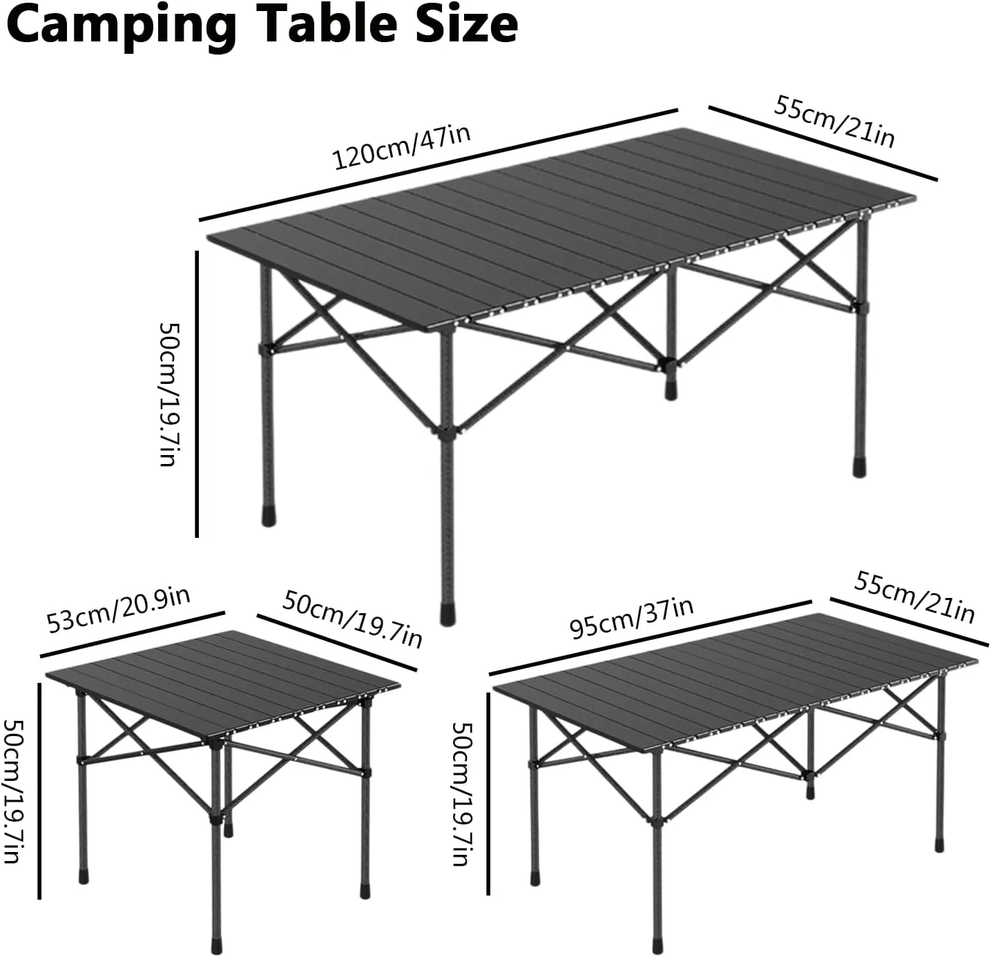 Compact Camping Table, Lightweight Aluminum Folding Table with Carry Bag, Ideal for Picnic, Travel, BBQ, and Outdoor Cooking Black 50×53×50cm/19.7×20.9×19.7in