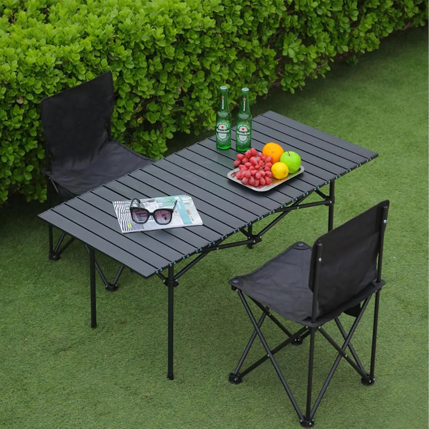 Compact Camping Table, Lightweight Aluminum Folding Table with Carry Bag, Ideal for Picnic, Travel, BBQ, and Outdoor Cooking Black 50×53×50cm/19.7×20.9×19.7in