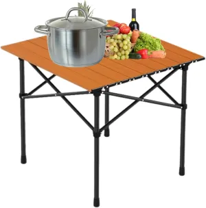 Compact Camping Table, Lightweight Aluminum Folding Table with Carry Bag, Ideal for Picnic, Travel, BBQ, and Outdoor Cooking Wood Color 50×53×50cm/19.7×20.9×19.7in