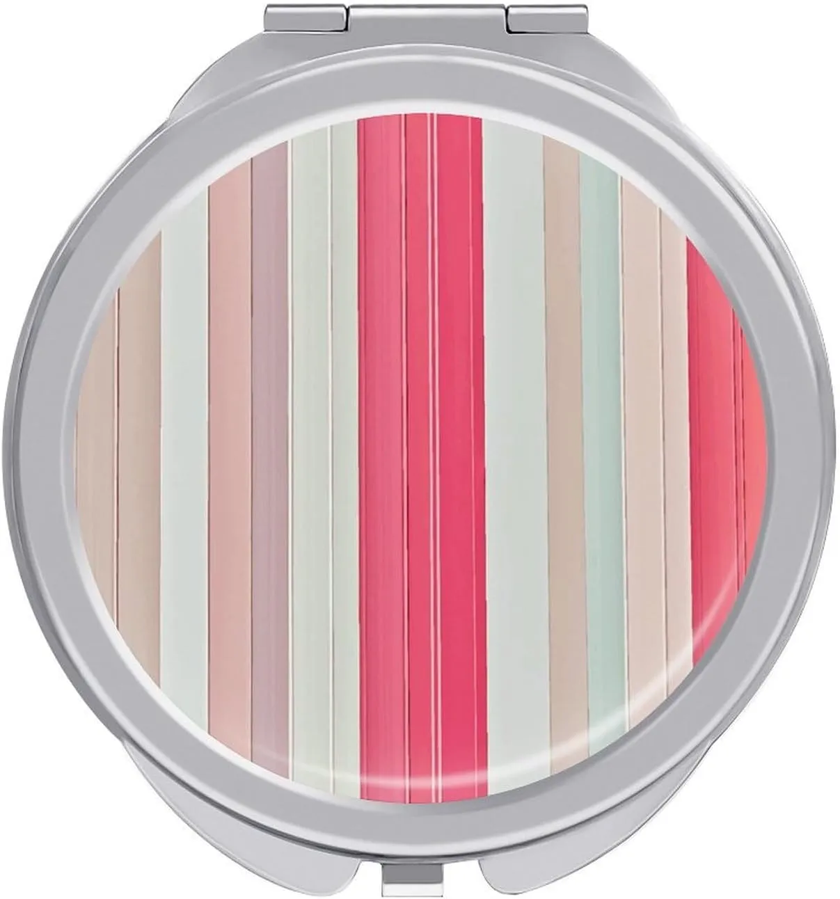 Compact Mirror Mauve Stripe Print Metal Pocket Travel Makeup Mirror Small Folding Portable Handheld Makeup Mirrors for Women