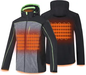 CONQUECO Men's Heated Jacket Soft Shell Hoodie Jacket w/Battery for Outdoors