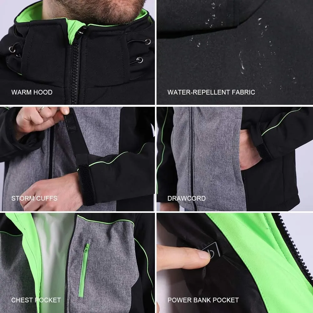 CONQUECO Men's Heated Jacket Soft Shell Hoodie Jacket w/Battery for Outdoors