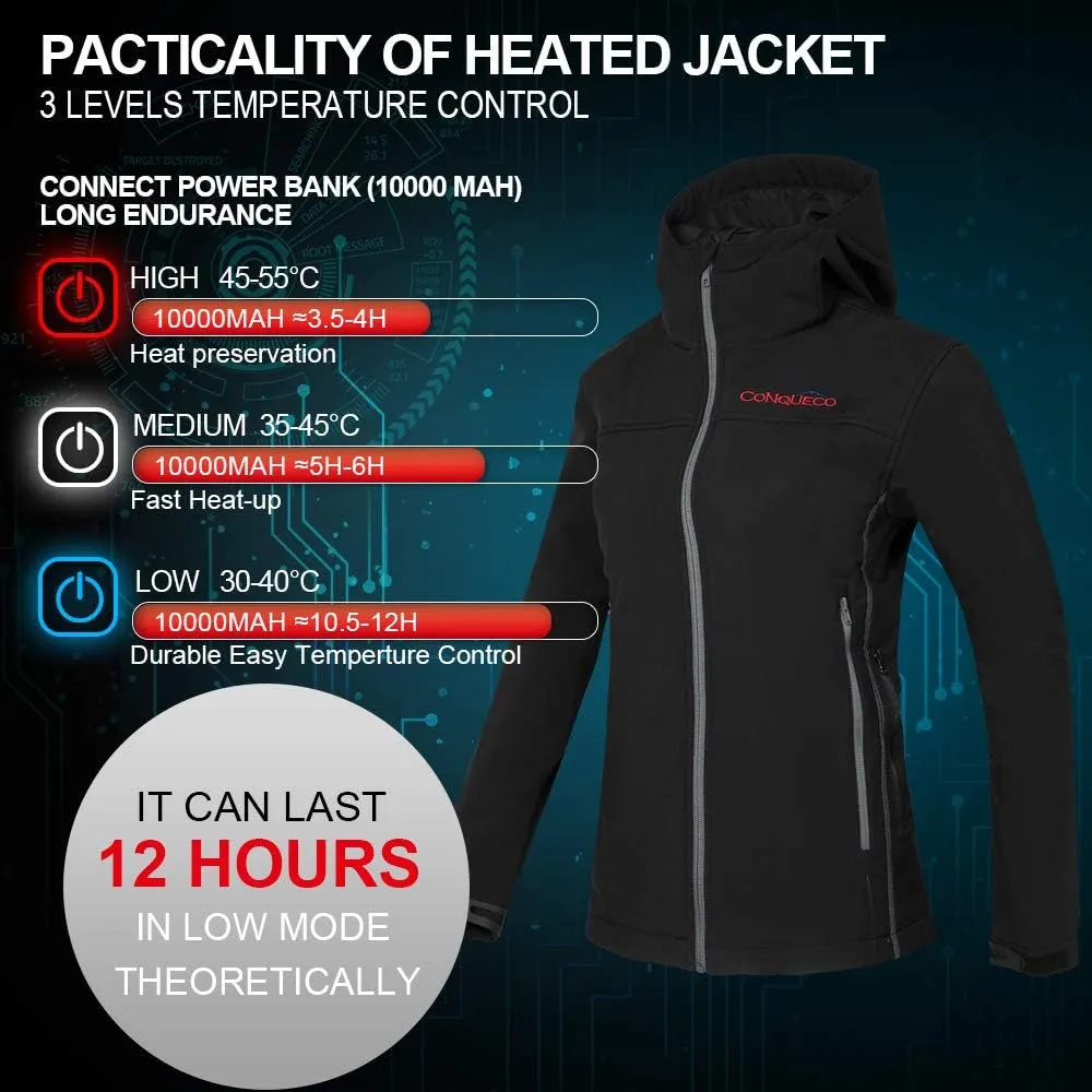 CONQUECO Women's Heated Jacket Slim Fit Electric Hoodie Jacket in Winter