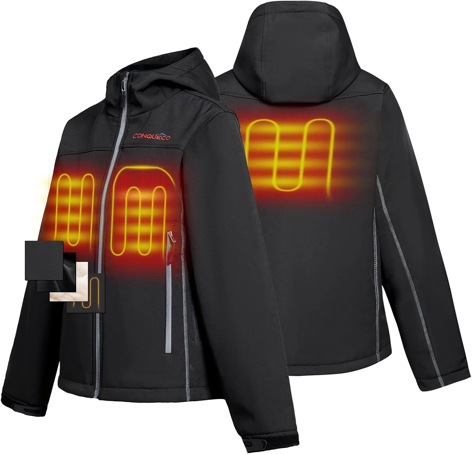 CONQUECO Women's Heated Jacket Slim Fit Electric Hoodie Jacket in Winter
