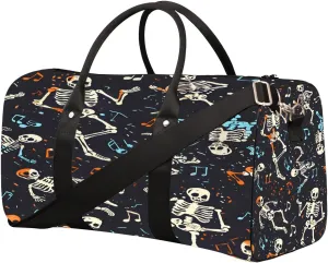 Cool Music Skull Travel Duffel Bag for Women Men Small Sport Gym Bag Waterproof Weekender Overnight Lightweight Carry on Foldable Gym Bag for Training Swim Yoga Traveling Handbag