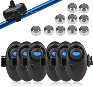 Coolnice 3/4/6 Fishing Bite Alarm Adjustable Sound Volume with Bonus 10 Batteries, Upgraded Electronic Fish Rod Bait Alert Indicator LED Alarms Daytime/Night Carp Fishing Outdoor
