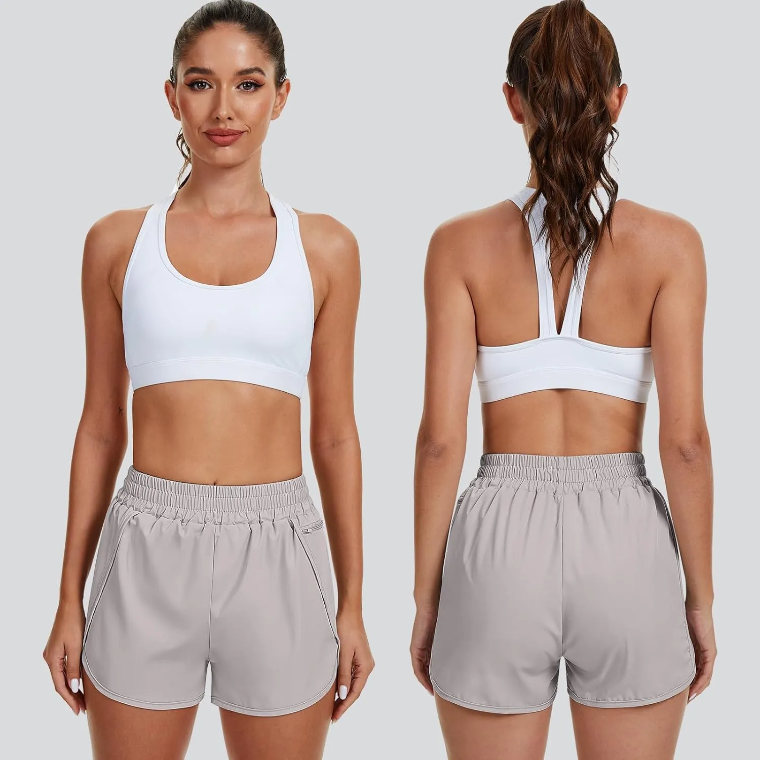 Coume 3 Pack Women's Running Shorts with Pockets Quick Dry Elastic Waist Athletic Workout Gym 1.75" Shorts with Liner